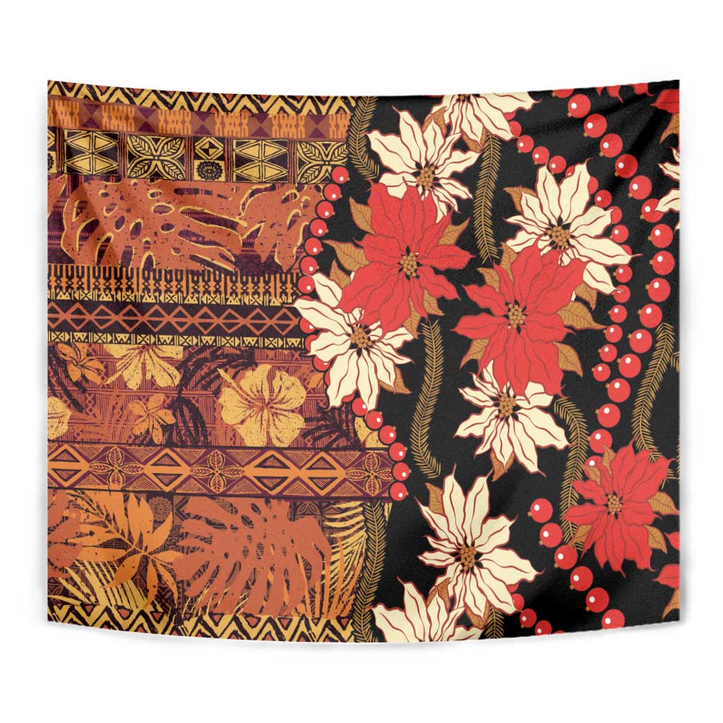 Hawaii Christmas Poinsettia Lei Tapestry Tapa Pattern - Polynesian Pride