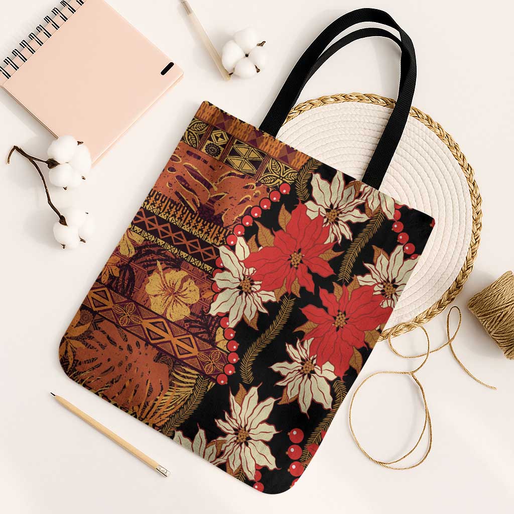 Hawaii Christmas Poinsettia Lei Tote Bag Tapa Pattern - Polynesian Pride