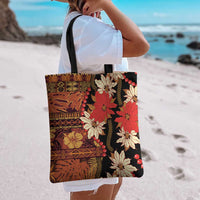 Hawaii Christmas Poinsettia Lei Tote Bag Tapa Pattern - Polynesian Pride