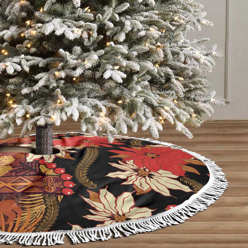 Hawaii Christmas Poinsettia Lei Tree Skirt Tapa Pattern - Polynesian Pride