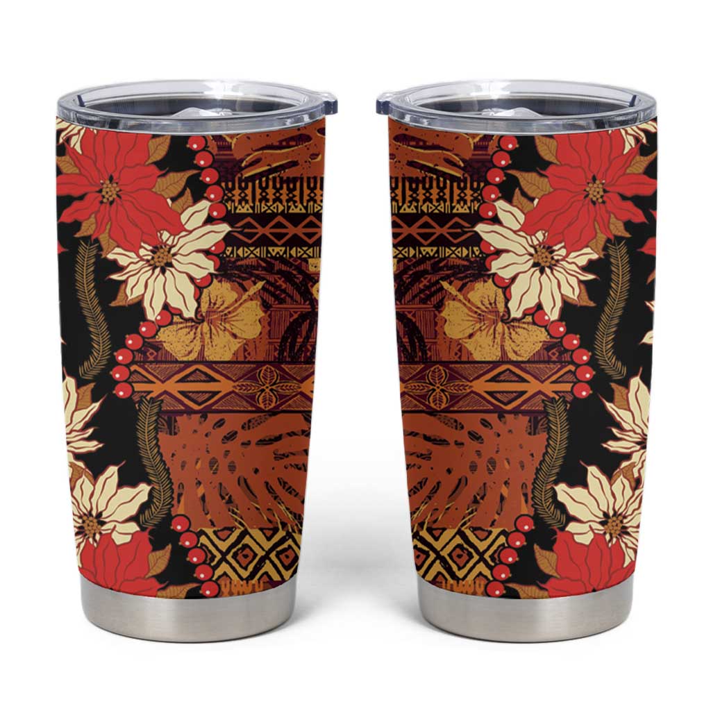 Hawaii Christmas Poinsettia Lei Tumbler Cup Tapa Pattern - Polynesian Pride