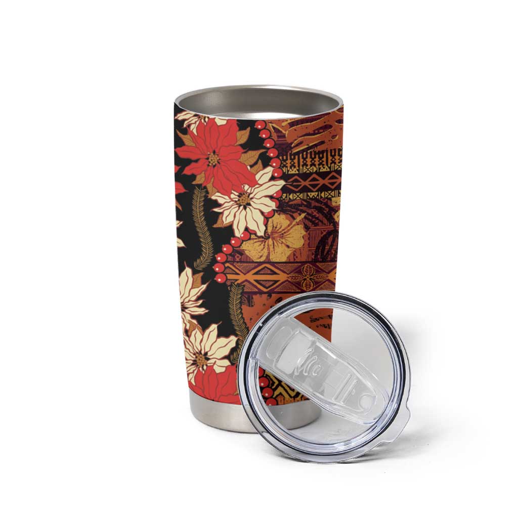 Hawaii Christmas Poinsettia Lei Tumbler Cup Tapa Pattern - Polynesian Pride