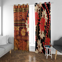 Hawaii Christmas Poinsettia Lei Window Curtain Tapa Pattern - Polynesian Pride