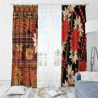 Hawaii Christmas Poinsettia Lei Window Curtain Tapa Pattern - Polynesian Pride
