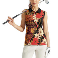 Hawaii Christmas Poinsettia Lei Women Sleeveless Polo Shirt Tapa Pattern - Polynesian Pride