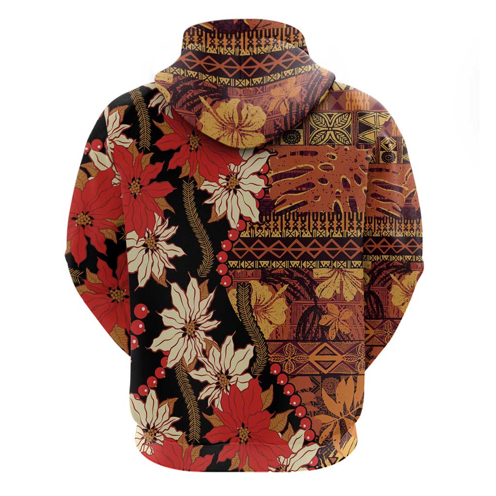 Hawaii Christmas Poinsettia Lei Zip Hoodie Tapa Pattern - Polynesian Pride