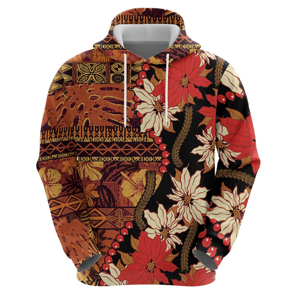 Hawaii Christmas Poinsettia Lei Zip Hoodie Tapa Pattern - Polynesian Pride