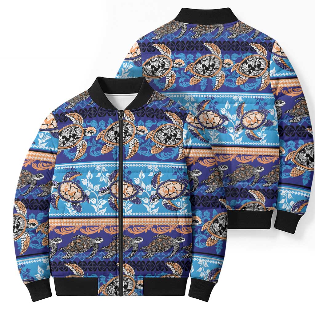 Hawaii Turtles Pattern Special Blue Bomber Puffer Jacket LT01 - Polynesian Pride