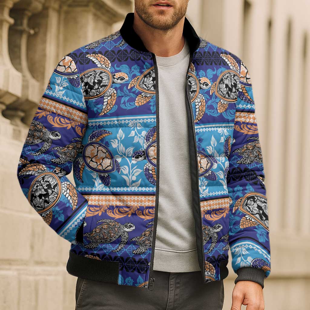 Hawaii Turtles Pattern Special Blue Bomber Puffer Jacket LT01 - Polynesian Pride