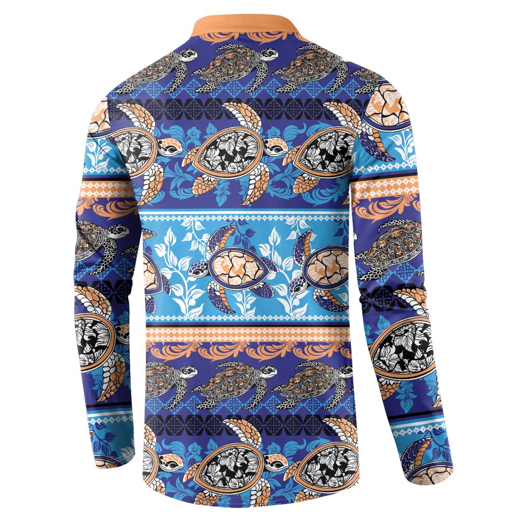 Hawaii Turtles Pattern Special Blue Button Sweatshirt - Polynesian Pride