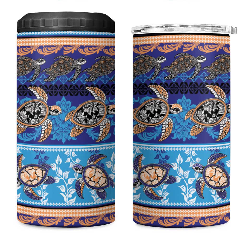 Hawaii Turtles Pattern Special Blue 4 in 1 Can Cooler Tumbler - Polynesian Pride