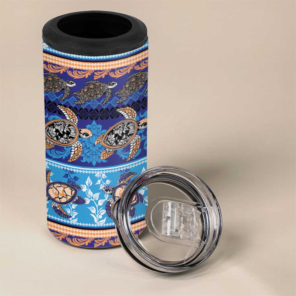 Hawaii Turtles Pattern Special Blue 4 in 1 Can Cooler Tumbler - Polynesian Pride