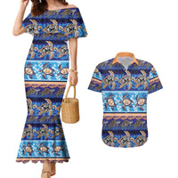 Hawaii Turtles Pattern Special Blue Couples Matching Mermaid Dress and Hawaiian Shirt - Polynesian Pride