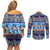 Hawaii Turtles Pattern Special Blue Couples Matching Off Shoulder Short Dress and Long Sleeve Button Shirt - Polynesian Pride