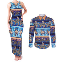 Hawaii Turtles Pattern Special Blue Couples Matching Tank Maxi Dress and Long Sleeve Button Shirt - Polynesian Pride