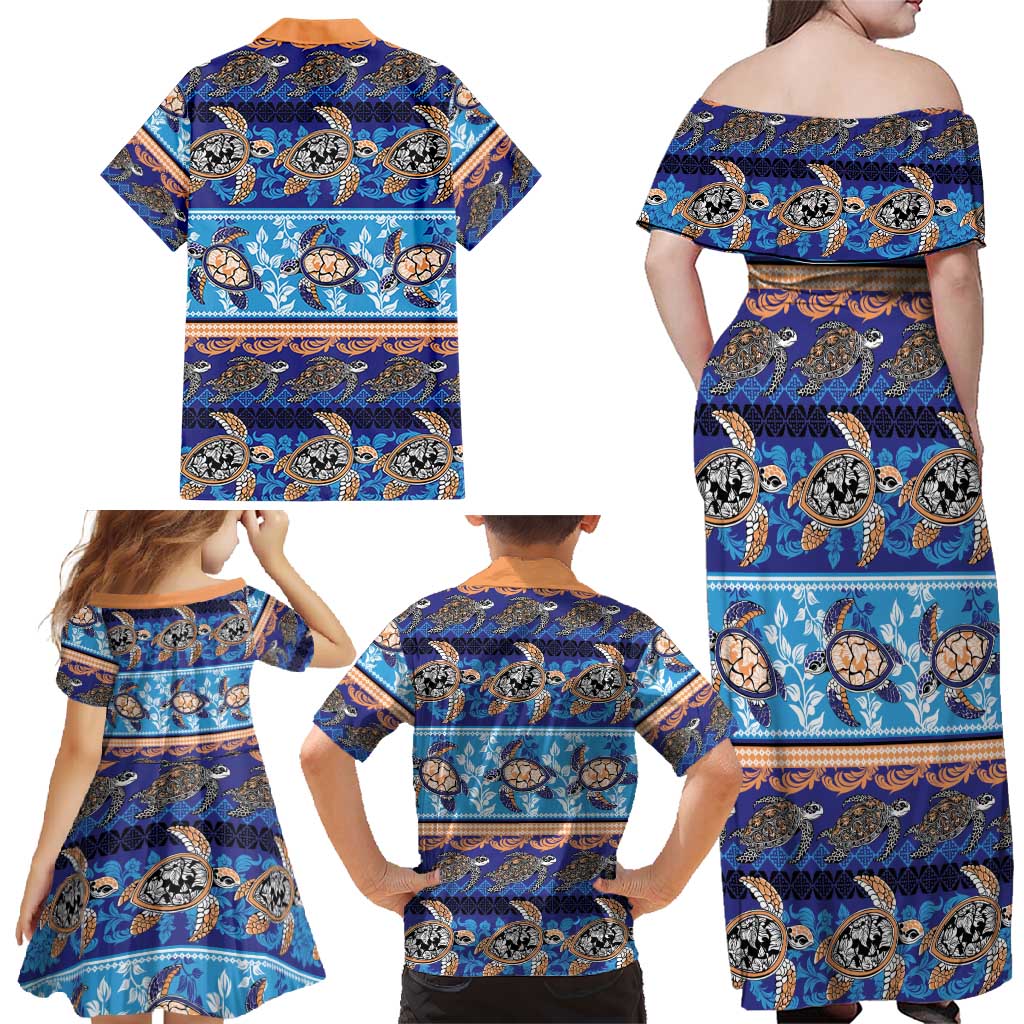 Hawaii Turtles Pattern Special Blue Family Matching Off Shoulder Maxi Dress and Hawaiian Shirt - Polynesian Pride