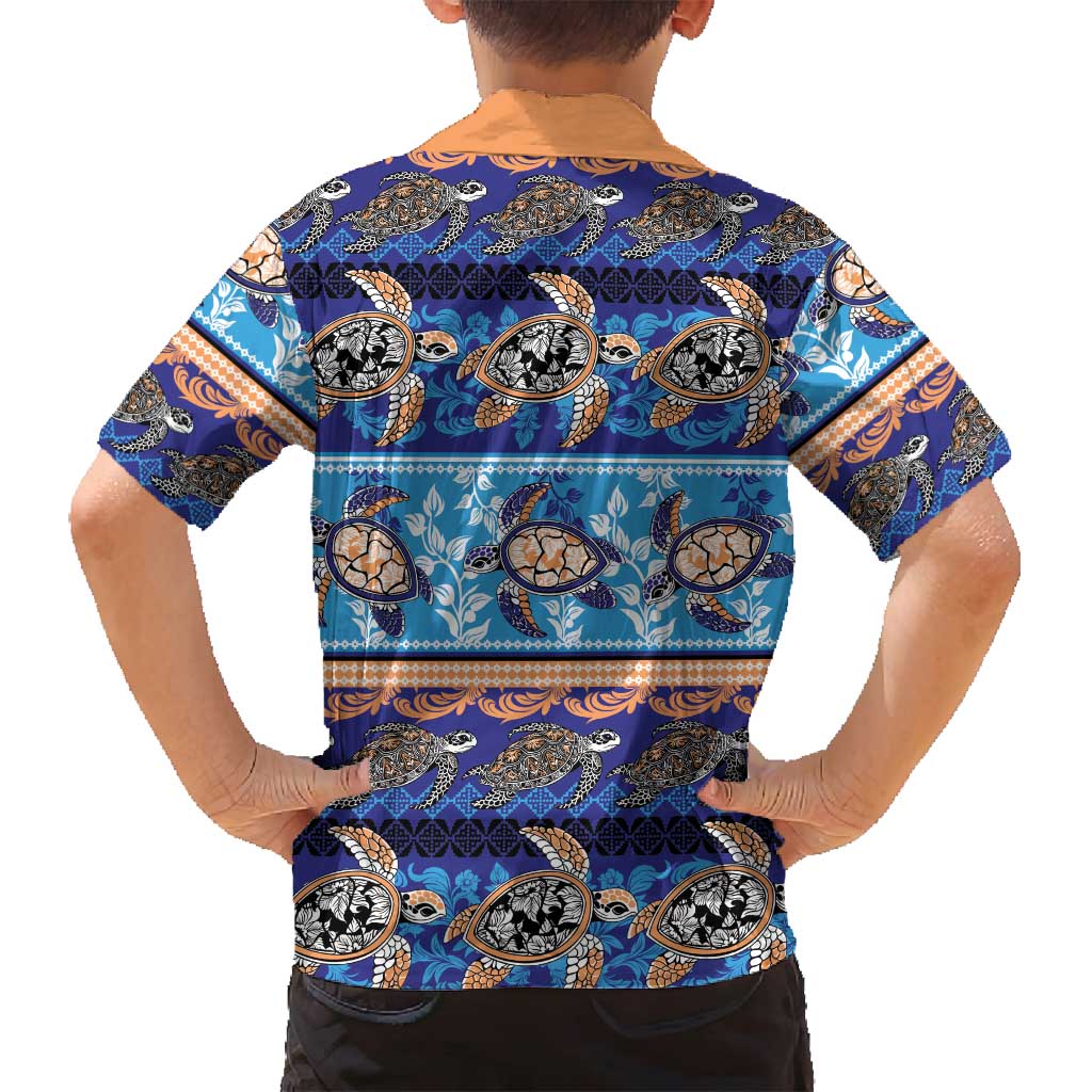 Hawaii Turtles Pattern Special Blue Family Matching Puletasi and Hawaiian Shirt LT01 - Polynesian Pride