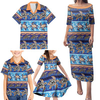 Hawaii Turtles Pattern Special Blue Family Matching Puletasi and Hawaiian Shirt LT01 - Polynesian Pride