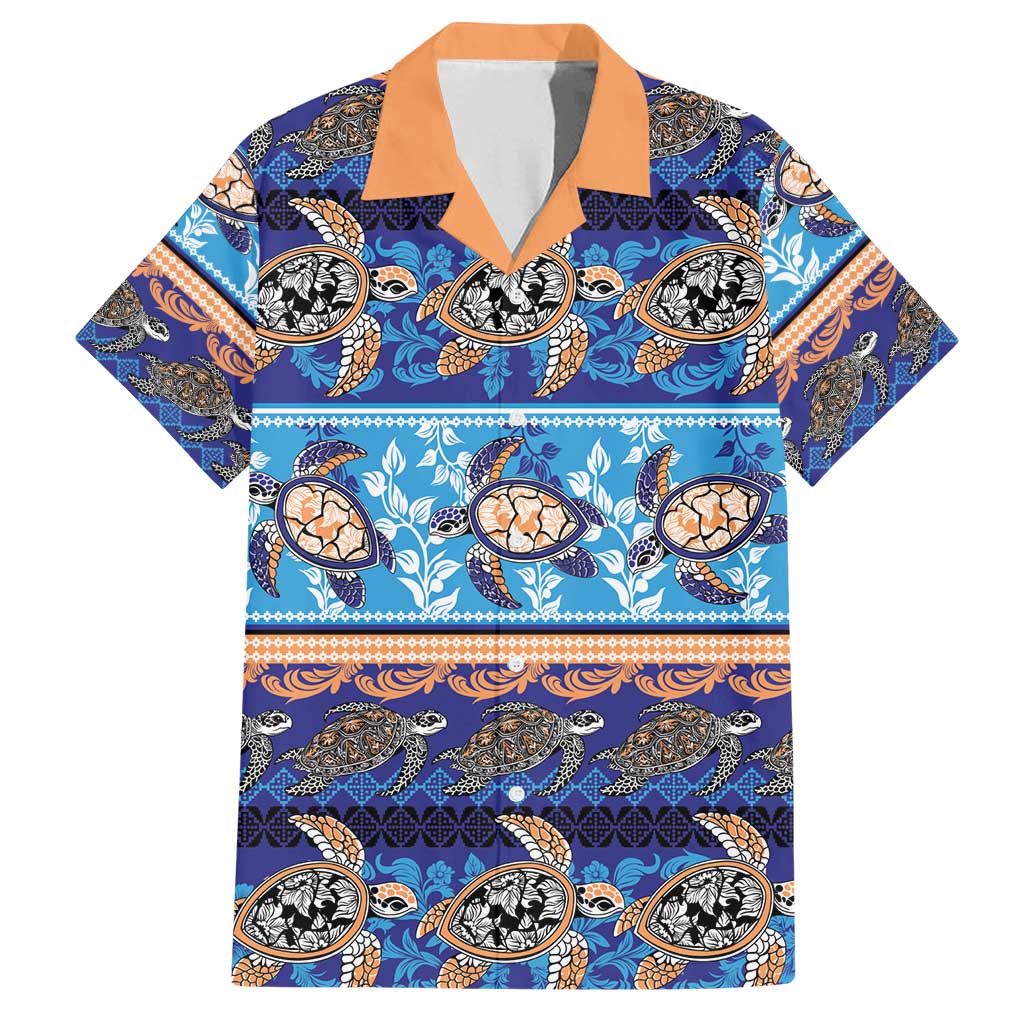 Hawaii Turtles Pattern Special Blue Family Matching Puletasi and Hawaiian Shirt LT01 Dad's Shirt - Short Sleeve Blue - Polynesian Pride