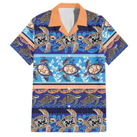 Hawaii Turtles Pattern Special Blue Family Matching Puletasi and Hawaiian Shirt LT01 Dad's Shirt - Short Sleeve Blue - Polynesian Pride
