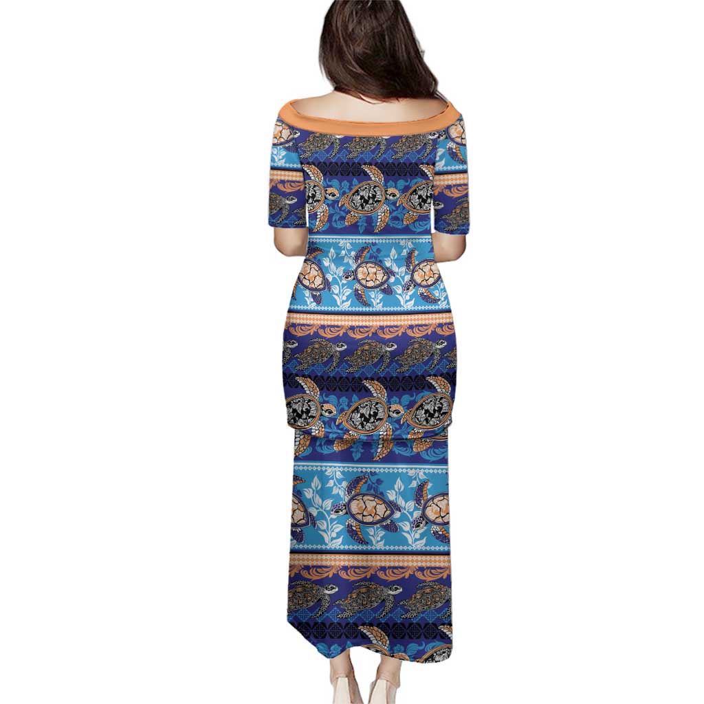 Hawaii Turtles Pattern Special Blue Family Matching Puletasi and Hawaiian Shirt LT01 - Polynesian Pride