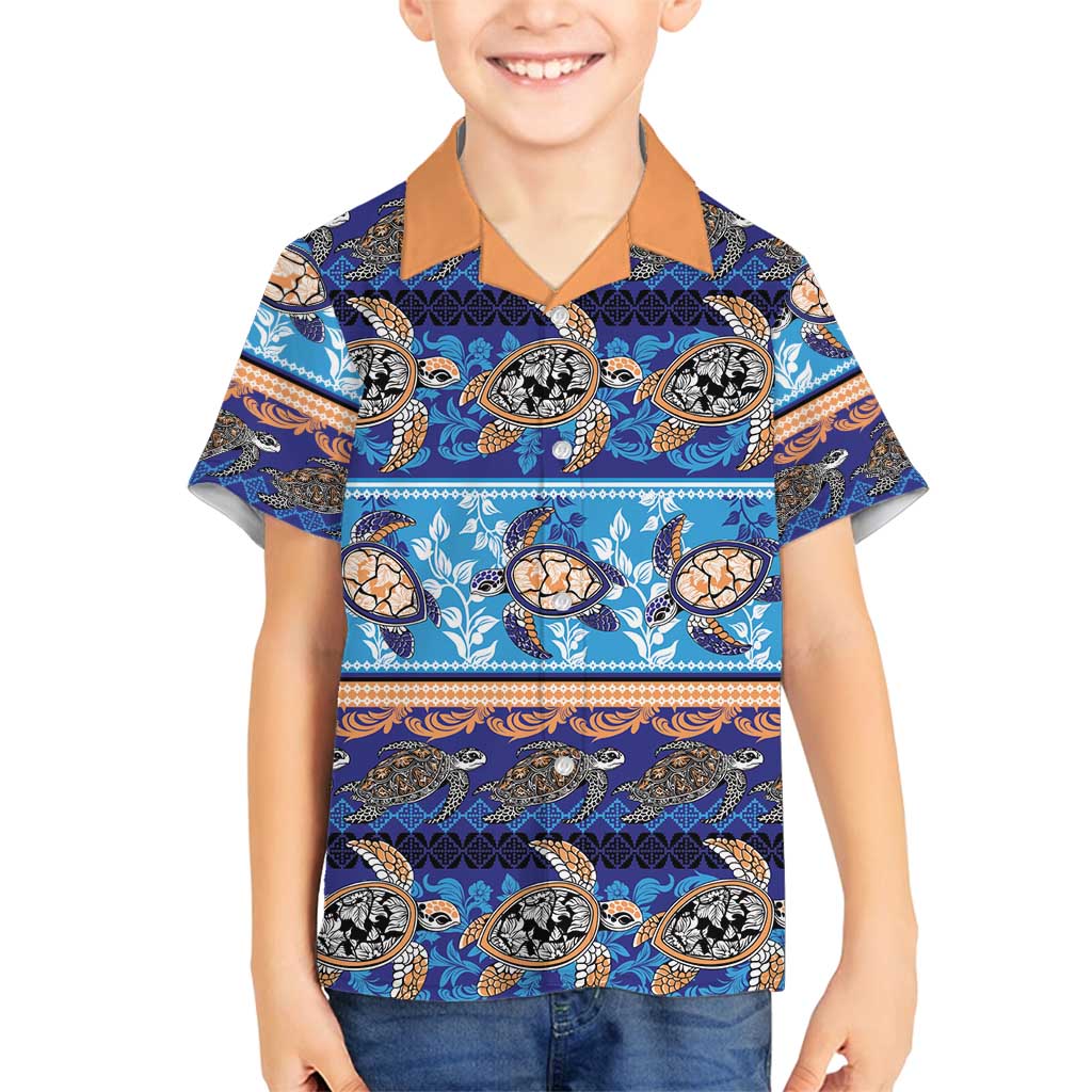Hawaii Turtles Pattern Special Blue Family Matching Puletasi and Hawaiian Shirt LT01 Son's Shirt Blue - Polynesian Pride
