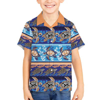Hawaii Turtles Pattern Special Blue Family Matching Puletasi and Hawaiian Shirt LT01 Son's Shirt Blue - Polynesian Pride