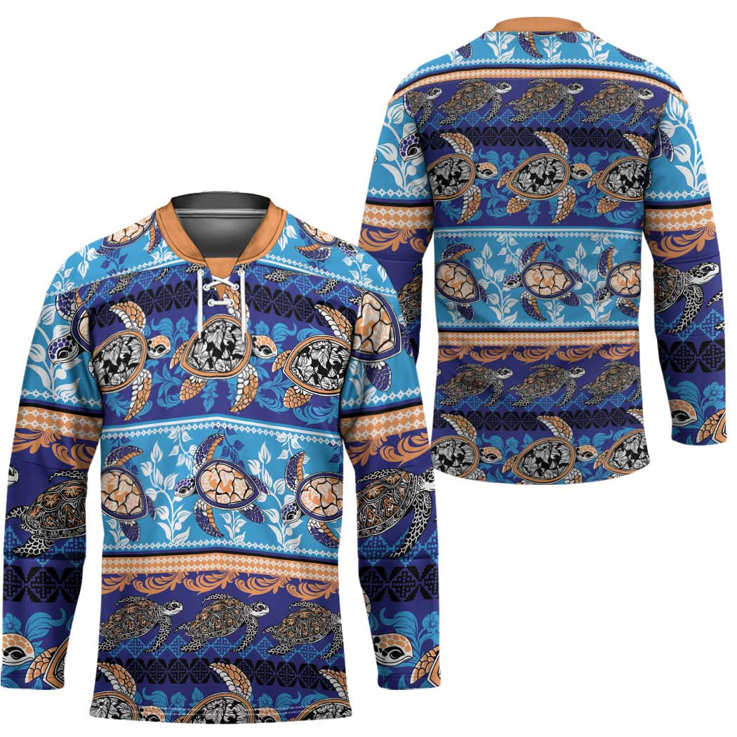 Hawaii Turtles Pattern Special Blue Hockey Jersey - Polynesian Pride