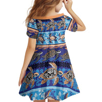 Hawaii Turtles Pattern Special Blue Kid Short Sleeve Dress - Polynesian Pride