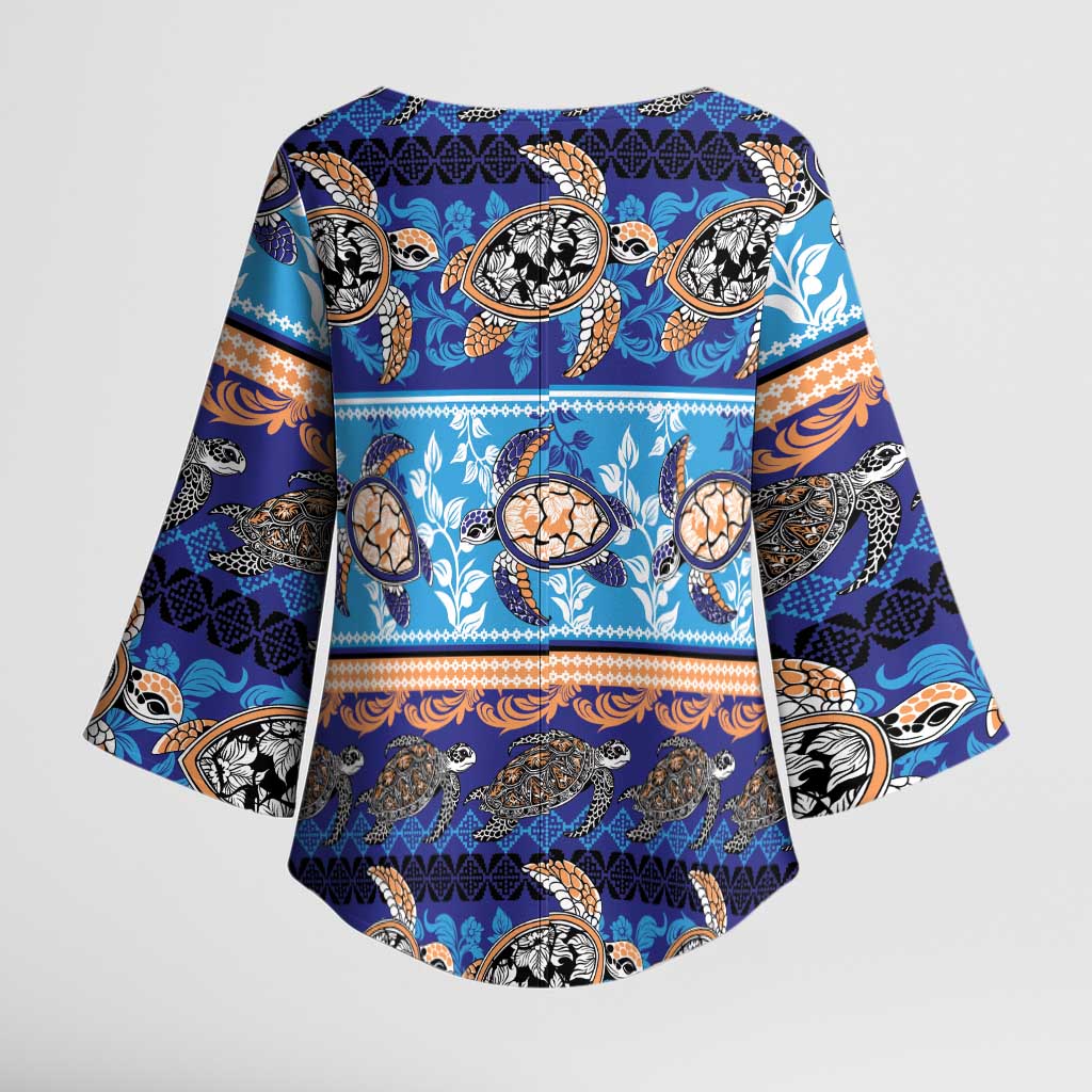 Hawaii Turtles Pattern Special Blue Kimono Sleeve Blouse LT01 - Polynesian Pride