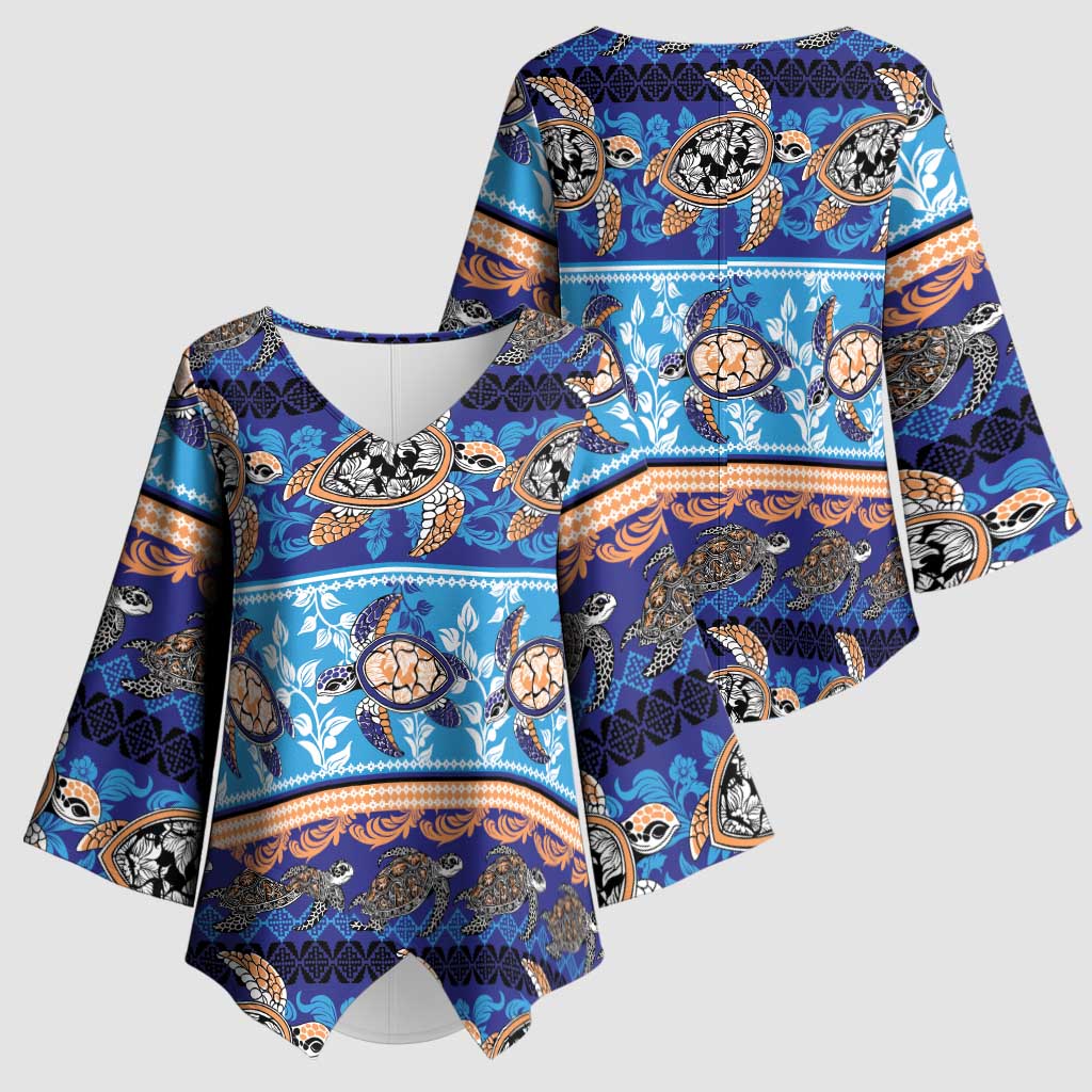 Hawaii Turtles Pattern Special Blue Kimono Sleeve Blouse LT01 - Polynesian Pride