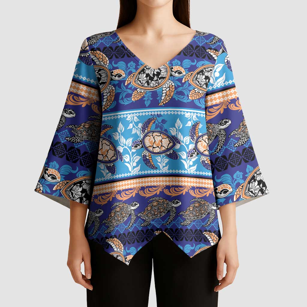 Hawaii Turtles Pattern Special Blue Kimono Sleeve Blouse LT01 - Polynesian Pride