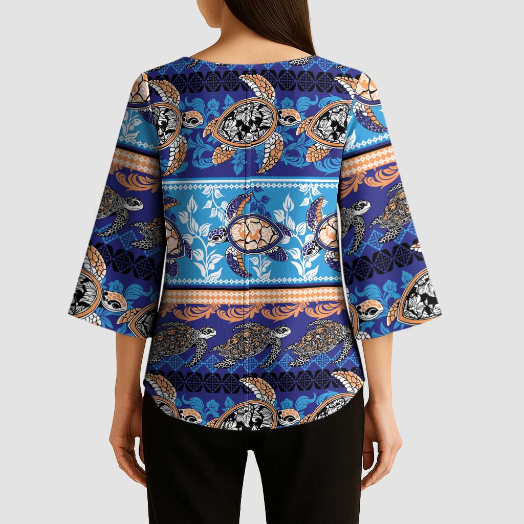 Hawaii Turtles Pattern Special Blue Kimono Sleeve Blouse LT01 - Polynesian Pride