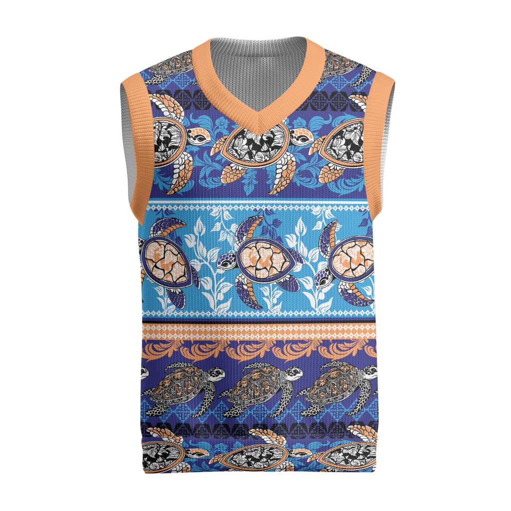 Hawaii Turtles Pattern Special Blue Christmas Knitted V-Neck Vest LT01 Blue - Polynesian Pride