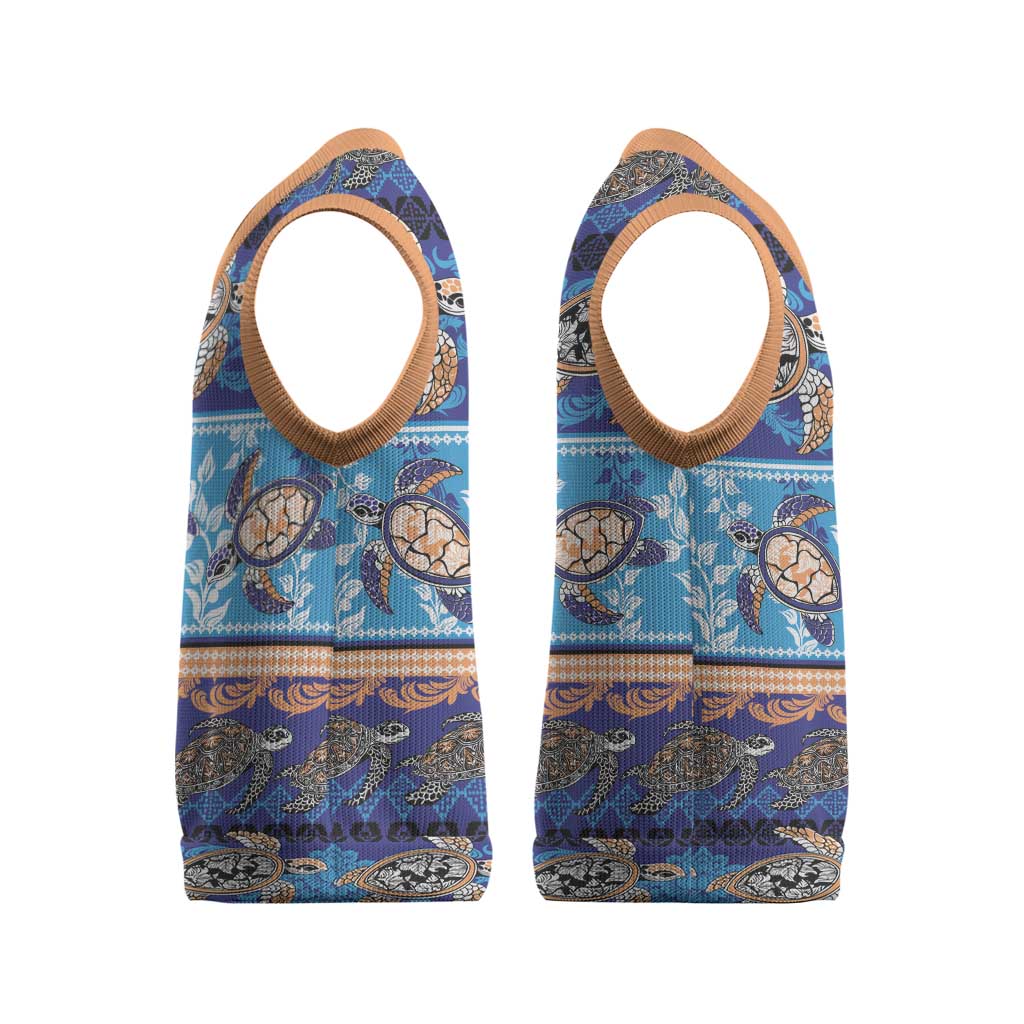 Hawaii Turtles Pattern Special Blue Christmas Knitted V-Neck Vest LT01 - Polynesian Pride