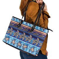 Hawaii Turtles Pattern Special Blue Leather Tote Bag - Polynesian Pride