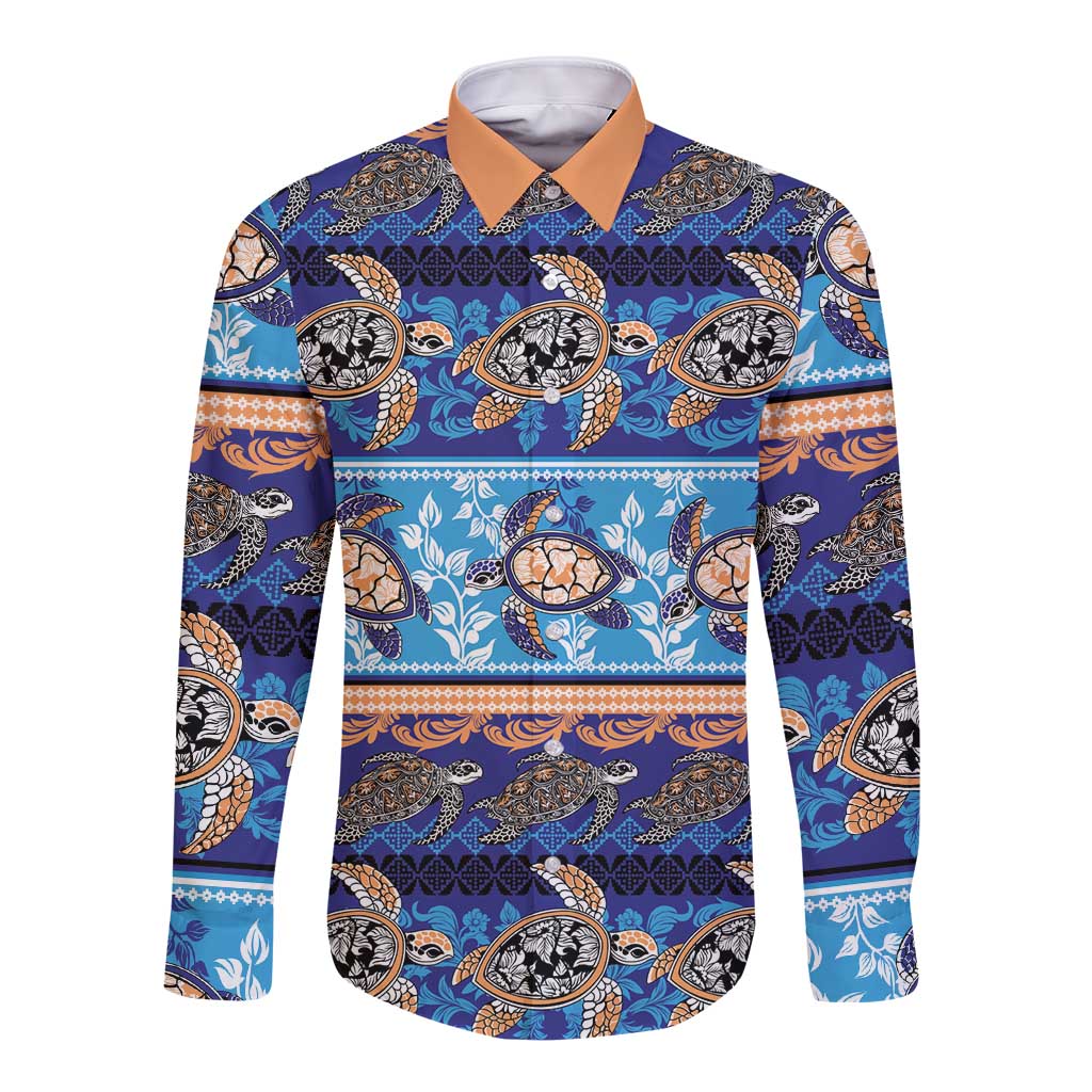 Hawaii Turtles Pattern Special Blue Long Sleeve Button Shirt LT01 Unisex Blue - Polynesian Pride