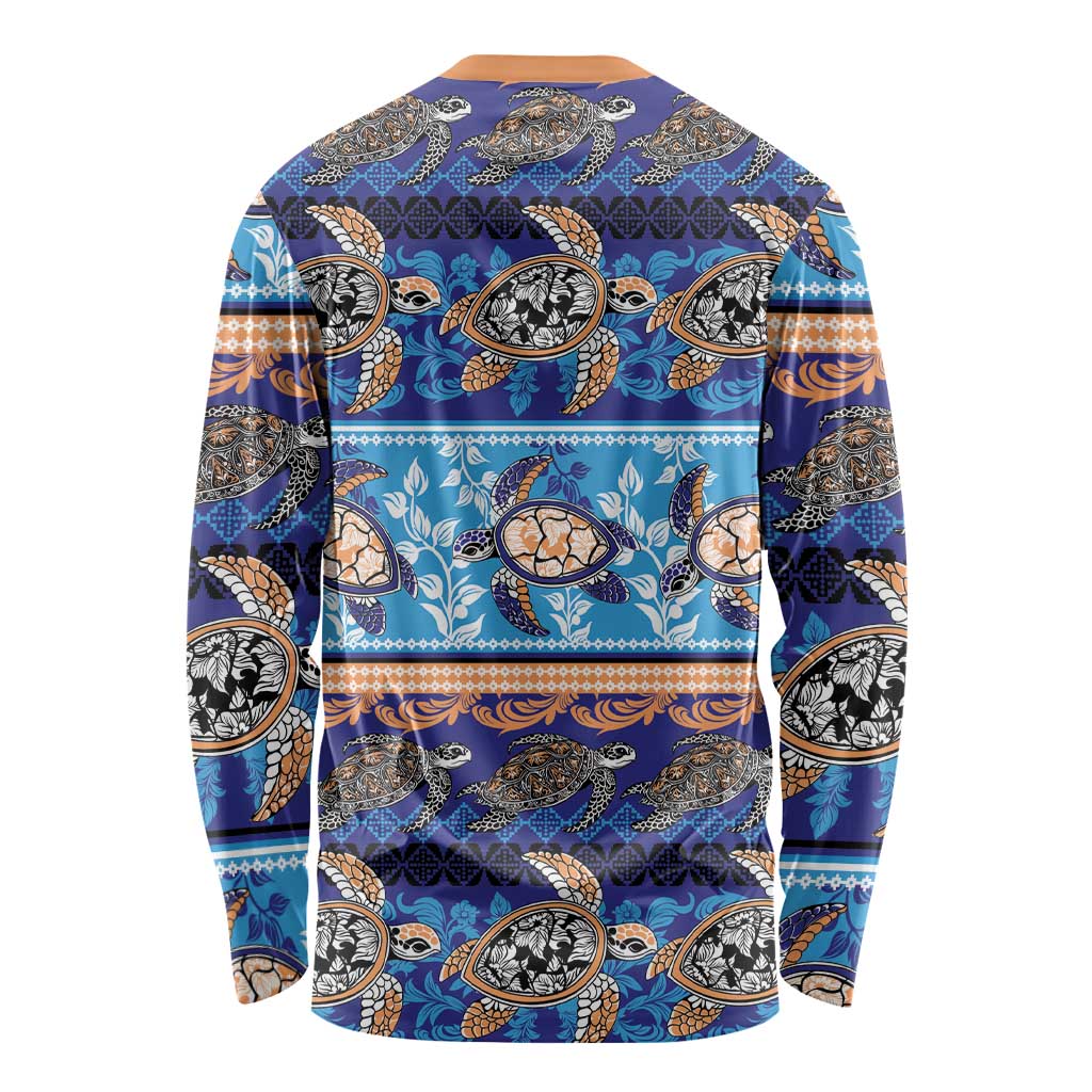 Hawaii Turtles Pattern Special Blue Long Sleeve Shirt - Polynesian Pride
