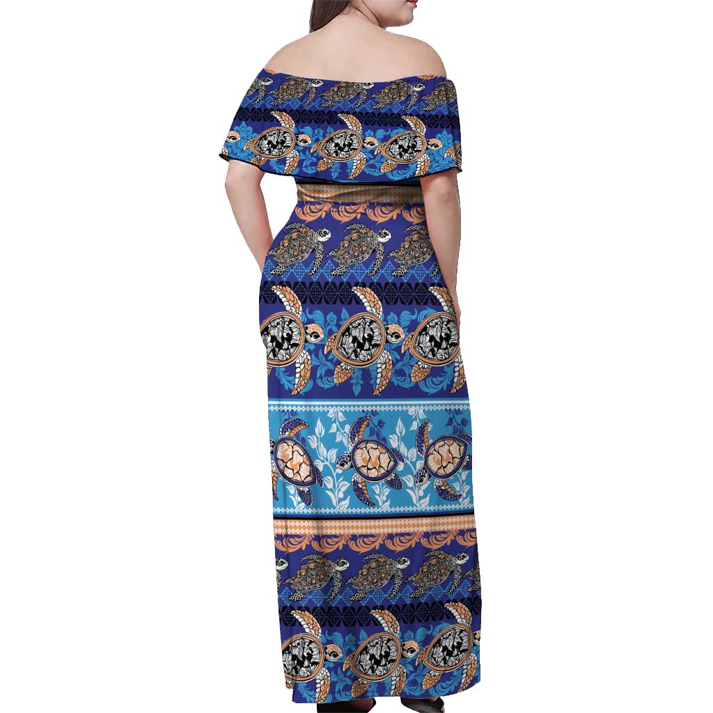 Hawaii Turtles Pattern Special Blue Off Shoulder Maxi Dress - Polynesian Pride