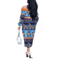 Hawaii Turtles Pattern Special Blue Off The Shoulder Long Sleeve Dress - Polynesian Pride
