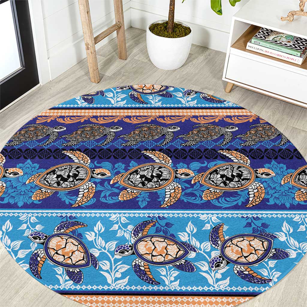 Hawaii Turtles Pattern Special Blue Round Carpet - Polynesian Pride