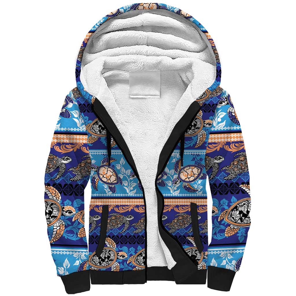Hawaii Turtles Pattern Special Blue Sherpa Hoodie LT01 Unisex Blue - Polynesian Pride