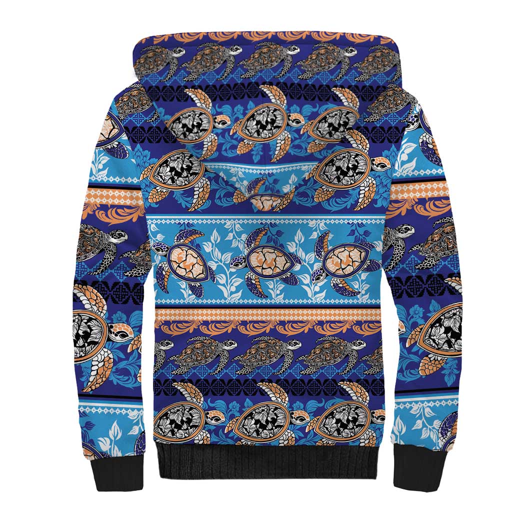Hawaii Turtles Pattern Special Blue Sherpa Hoodie LT01 - Polynesian Pride
