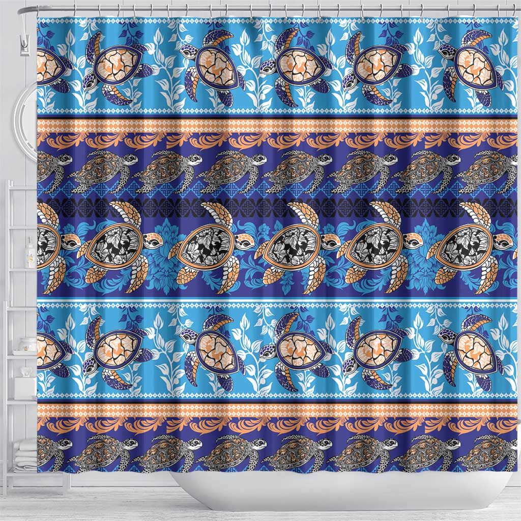 Hawaii Turtles Pattern Special Blue Shower Curtain - Polynesian Pride