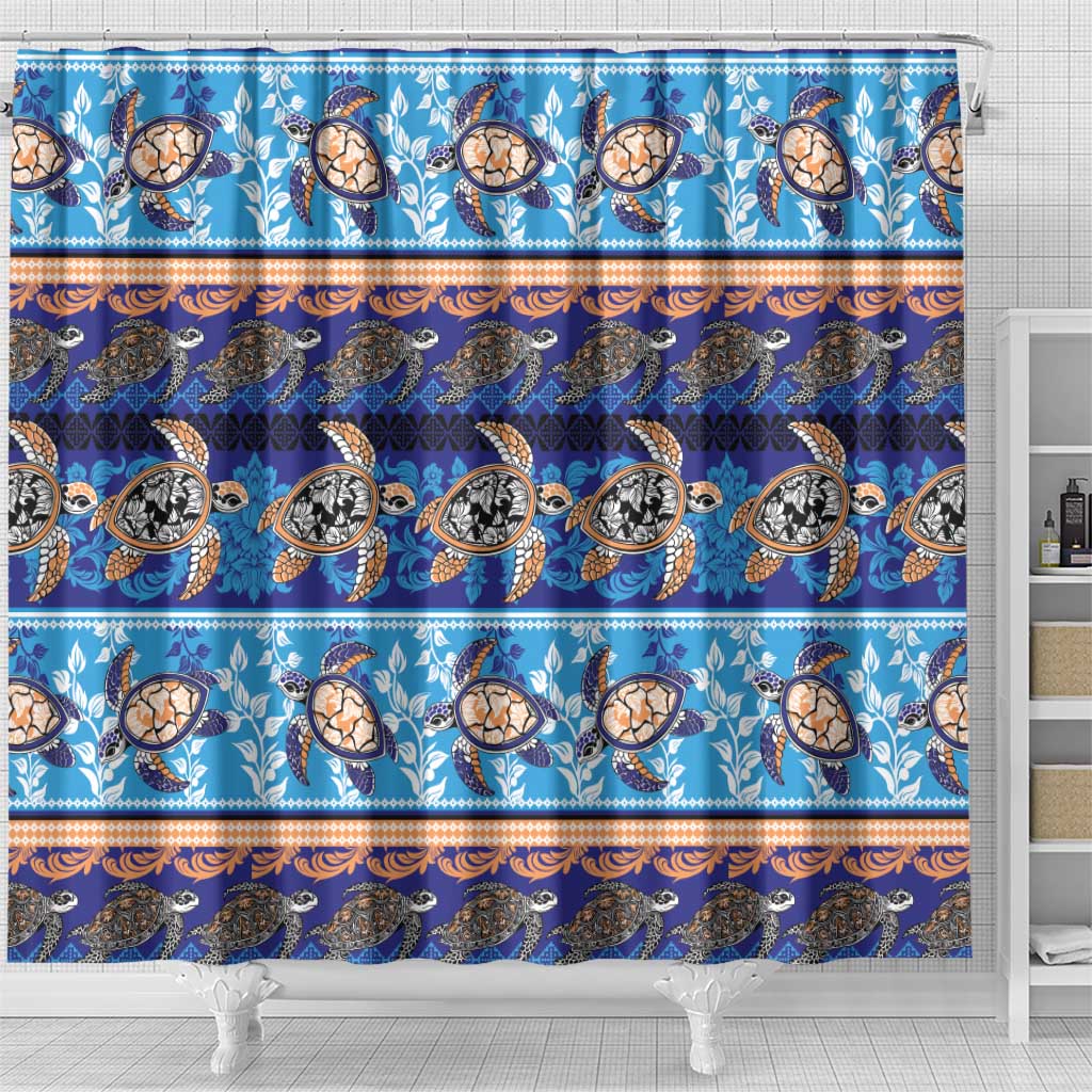 Hawaii Turtles Pattern Special Blue Shower Curtain - Polynesian Pride
