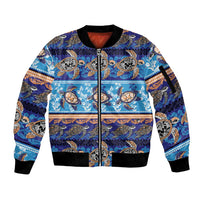 Hawaii Turtles Pattern Special Blue Sleeve Zip Bomber Jacket - Polynesian Pride
