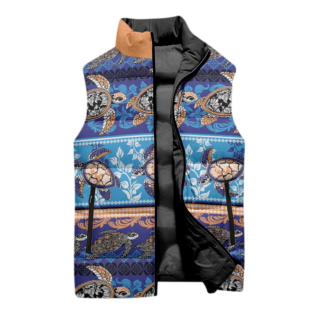 Hawaii Turtles Pattern Special Blue Sleeveless Puffer Jacket LT01 - Polynesian Pride