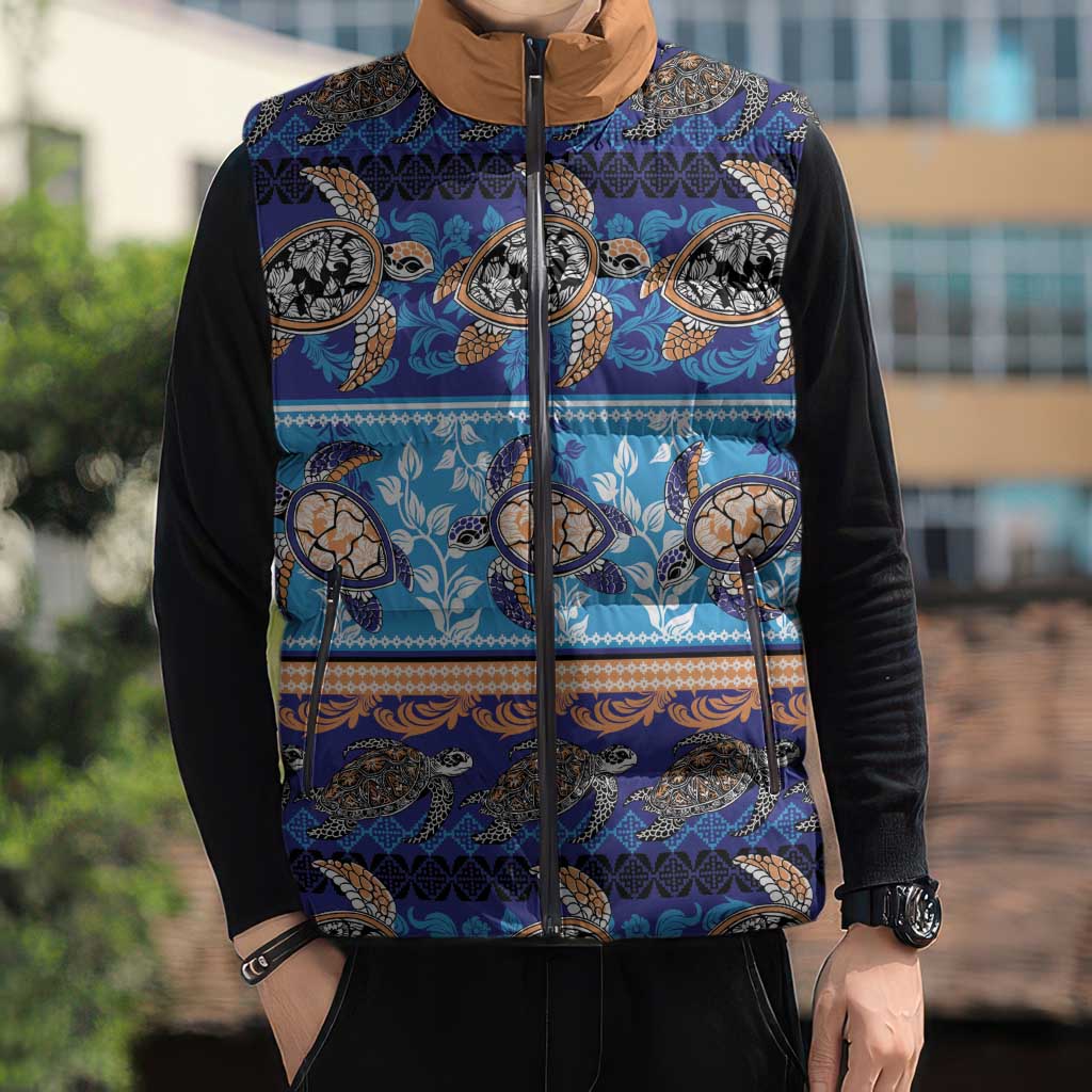 Hawaii Turtles Pattern Special Blue Sleeveless Puffer Jacket LT01 - Polynesian Pride