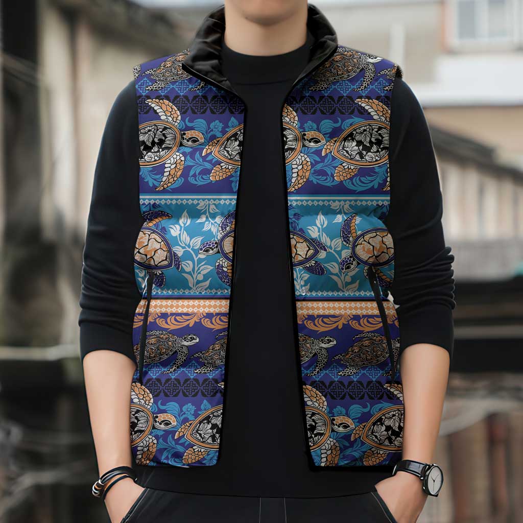 Hawaii Turtles Pattern Special Blue Sleeveless Puffer Jacket LT01 - Polynesian Pride