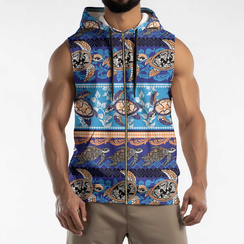 Hawaii Turtles Pattern Special Blue Sleeveless Zip Hoodie - Polynesian Pride